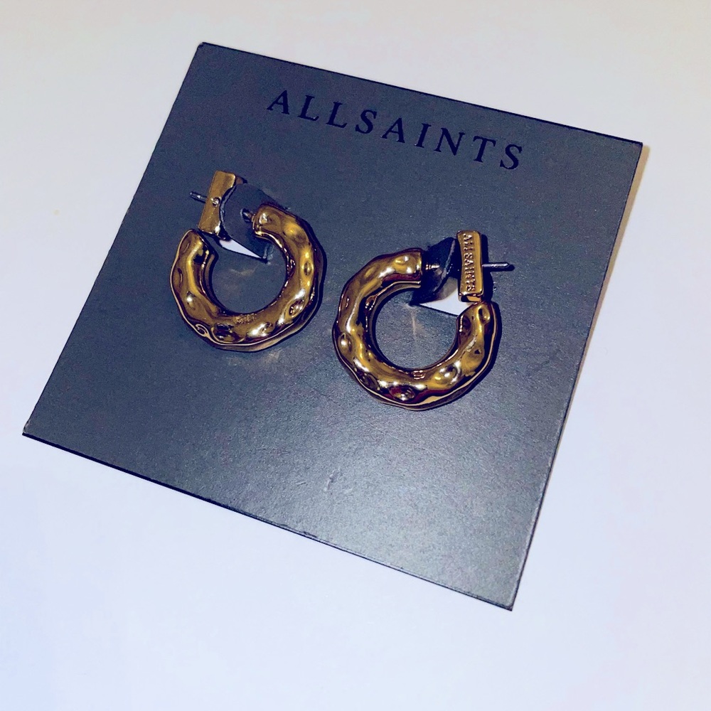 All Saints Hammered Gold Tone Huggies NWT
